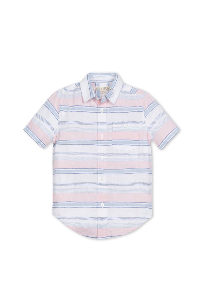 Boys' Linen Short Sleeve Button Down Shirt, Infant, Main, color, English Variegated Stripe