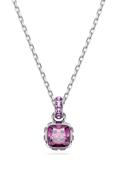 Square Cut Birthstone Crystal Pendant Necklace