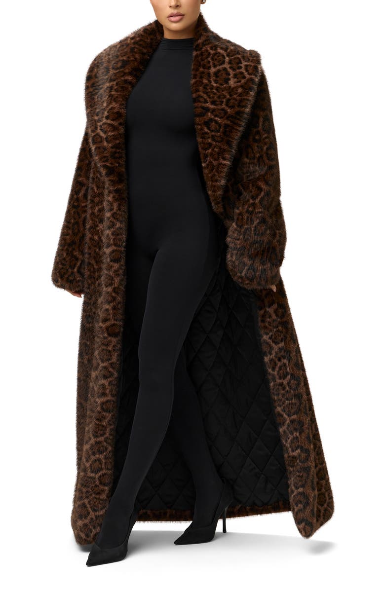 Naked Wardrobe Leopard Faux Fur Coat, Alternate, color, Dark Leopard