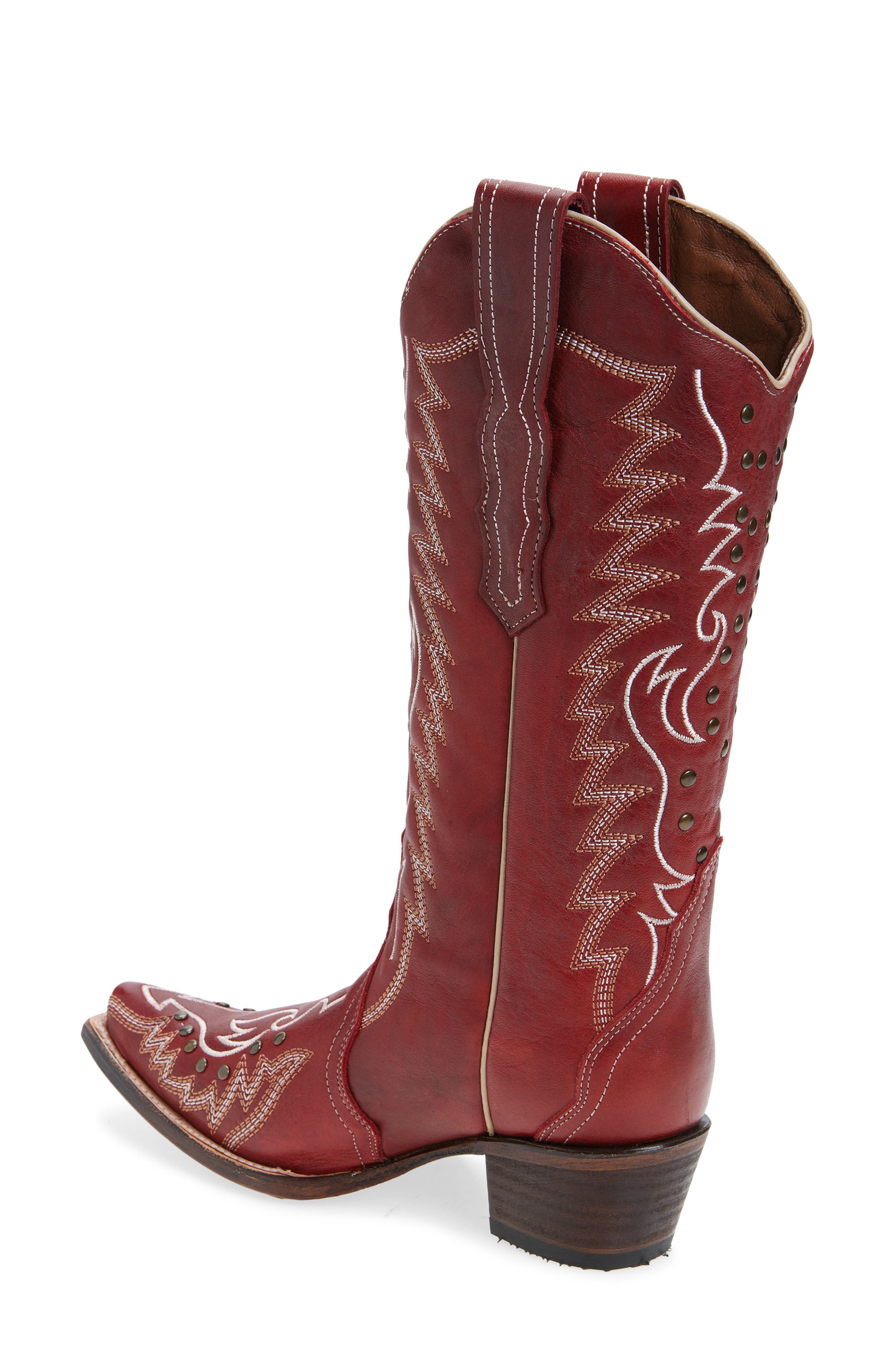 CIRCLE G Embroidered Stud Mid Calf Western Boot, Alternate, color, Red