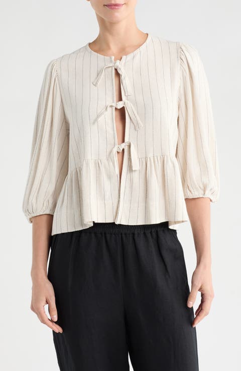Stripe Tie Front Peplum Top