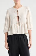 Renee C Stripe Tie Front Peplum Top