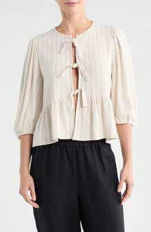 Stripe Tie Front Peplum Top