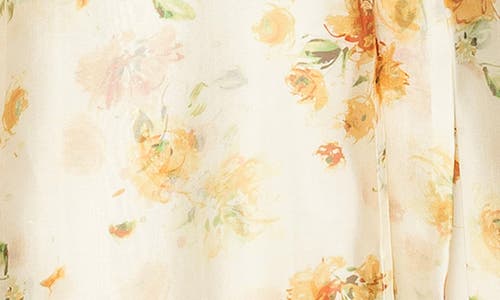 Melloday Floral Chiffon Midi Wrap Dress In Beige Golden Floral