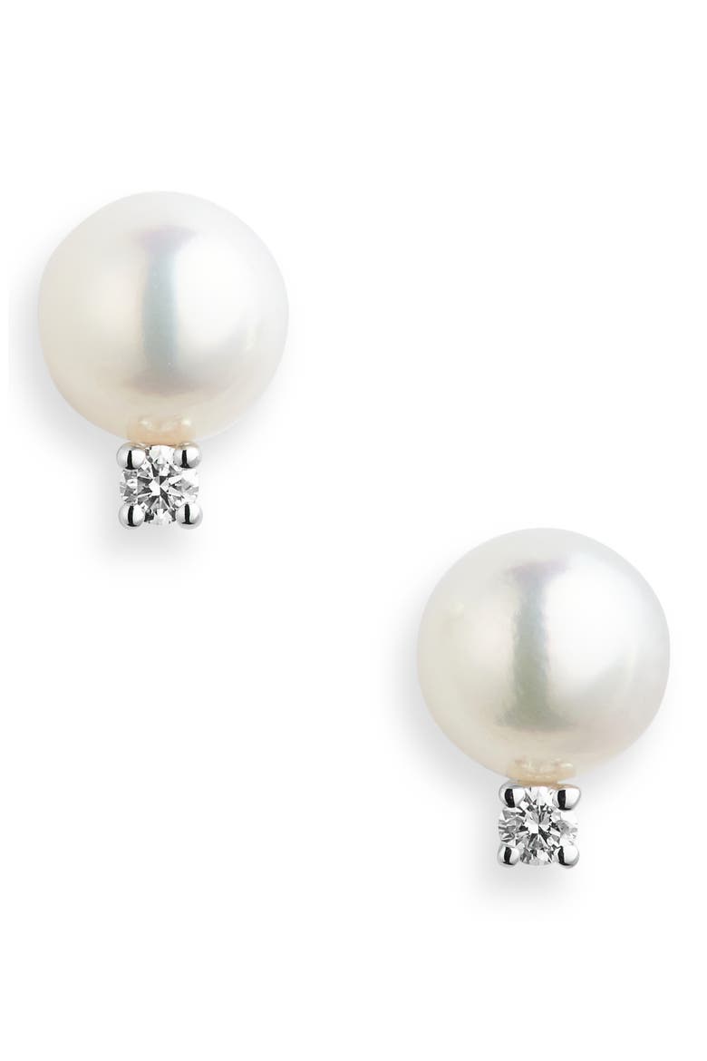 Akoya Pearl & Diamond Stud Earrings, Alternate, color, WHITE GOLD