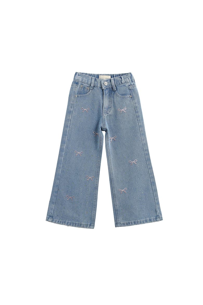 Bow Embroidered Rhinestone Wide Leg Denim Pants, Alternate, color, Blue