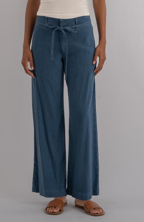 Meg Drawstring Wide Leg Linen Blend Pants
