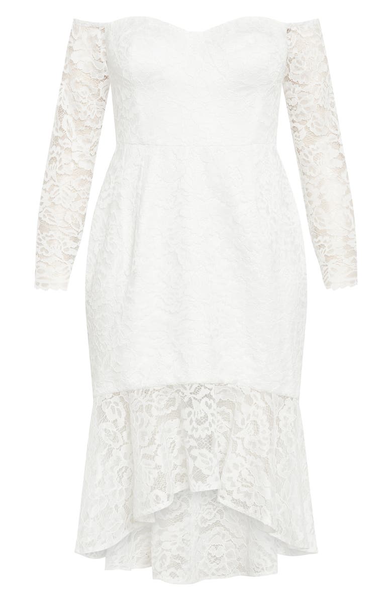 City Chic Athena Off the Shoulder Long Sleeve Dress, Alternate, color, Ivory