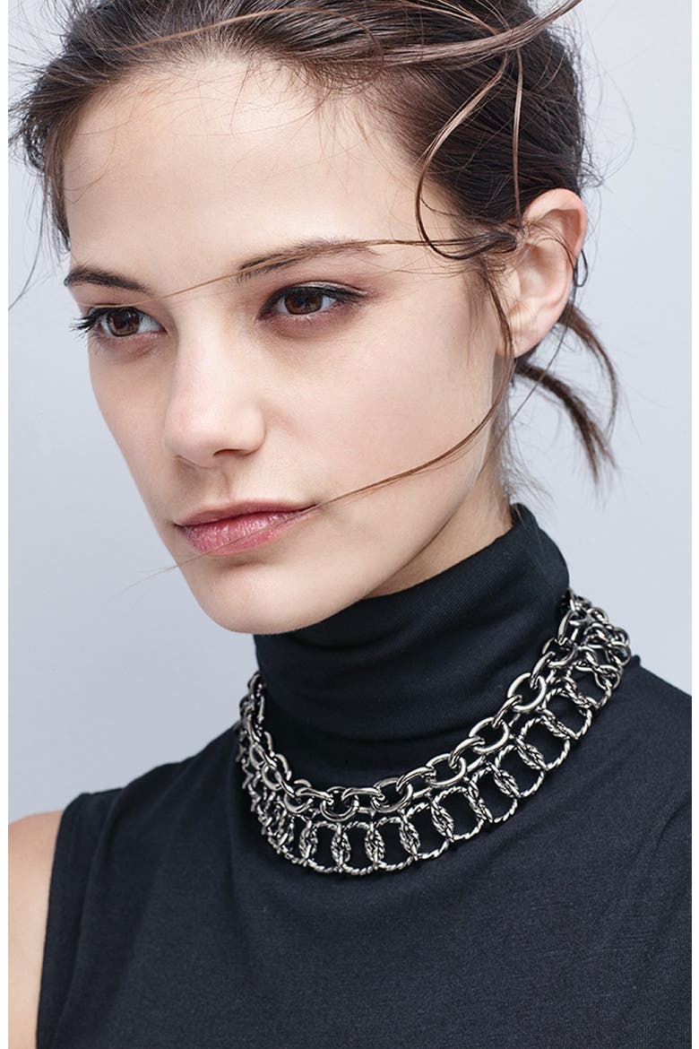 Double Row Link Necklace, Alternate, color, HEMATITE