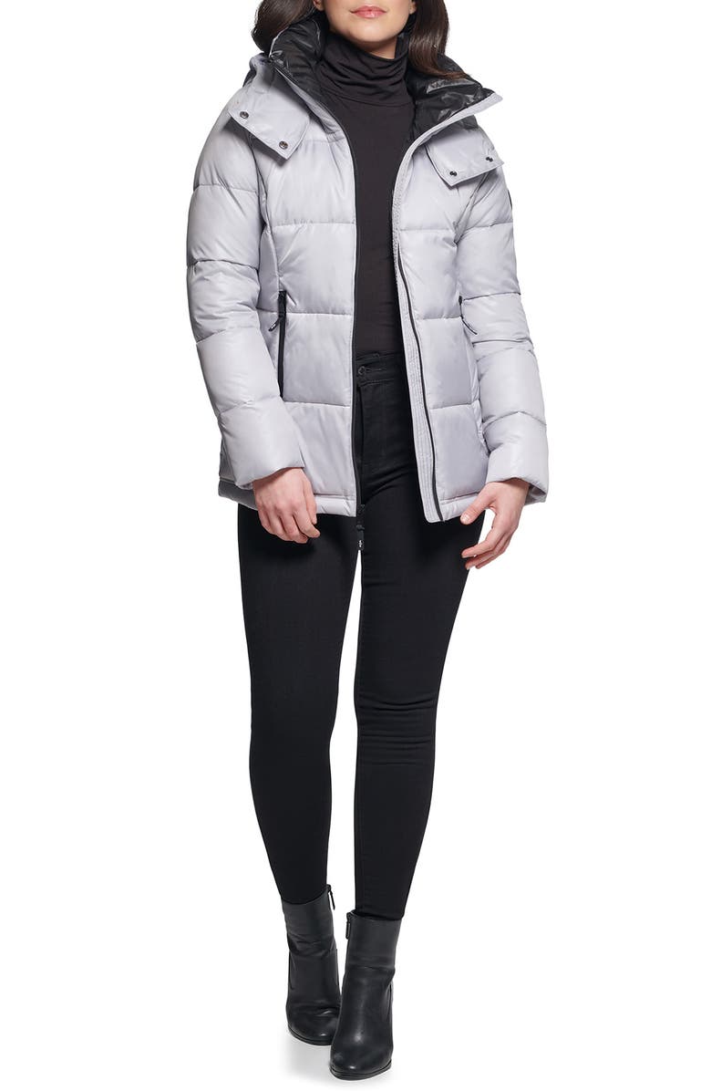 Kenneth Cole New York Cire Hooded Puffer Jacket, Alternate, color, Silver