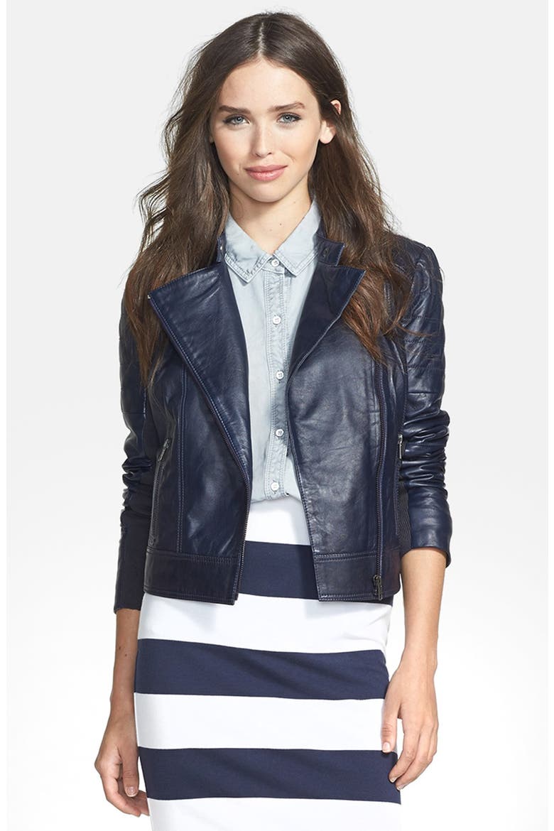 Leather Moto Jacket, Alternate, color, NAVY PEACOAT