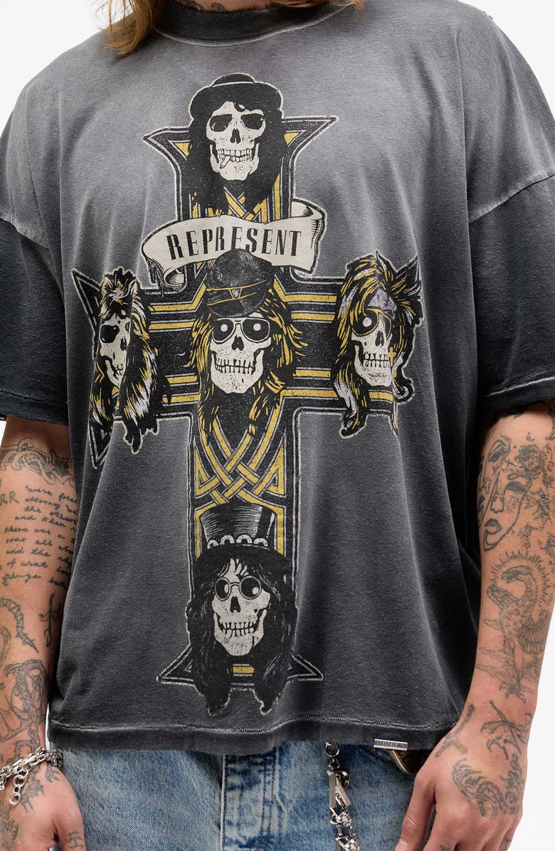 Represent G 'n' R Cotton T-Shirt, Alternate, color, Stained Black