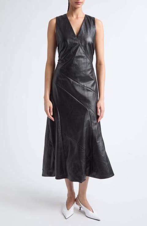 Kenza V-Neck Leather Dress