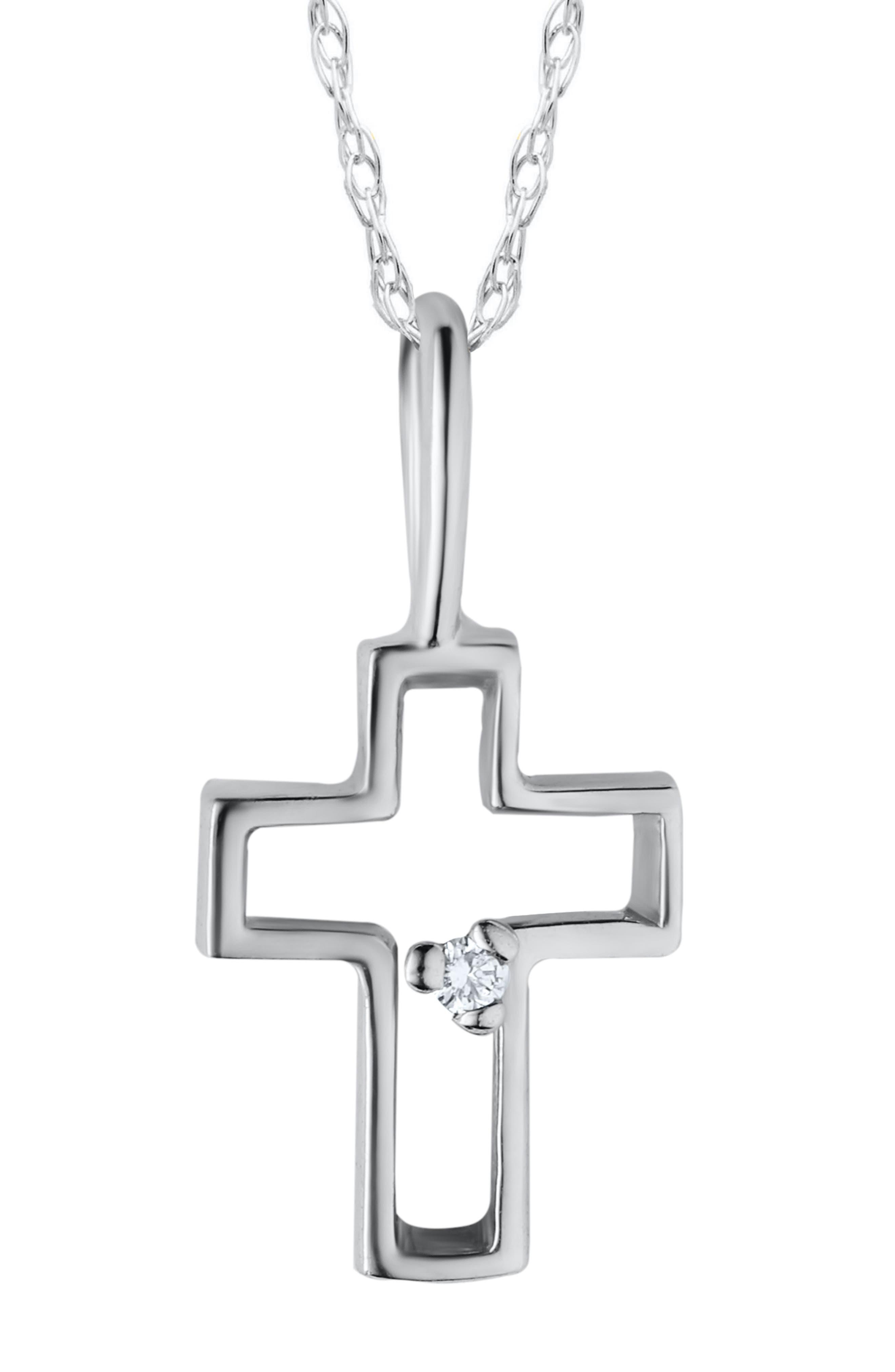 Mignonette Diamond & 14K Gold Cross Pendant Necklace in White Gold 