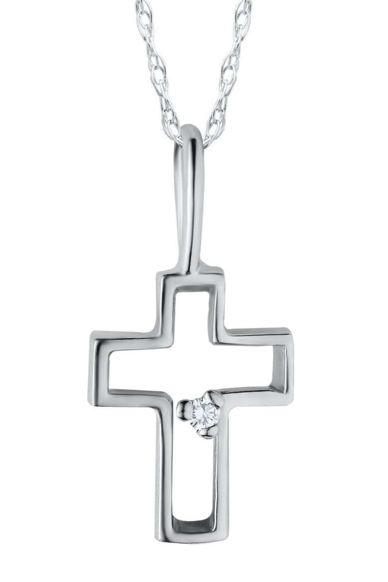 Diamond & 14K Gold Cross Pendant Necklace, Main, color, WHITE GOLD