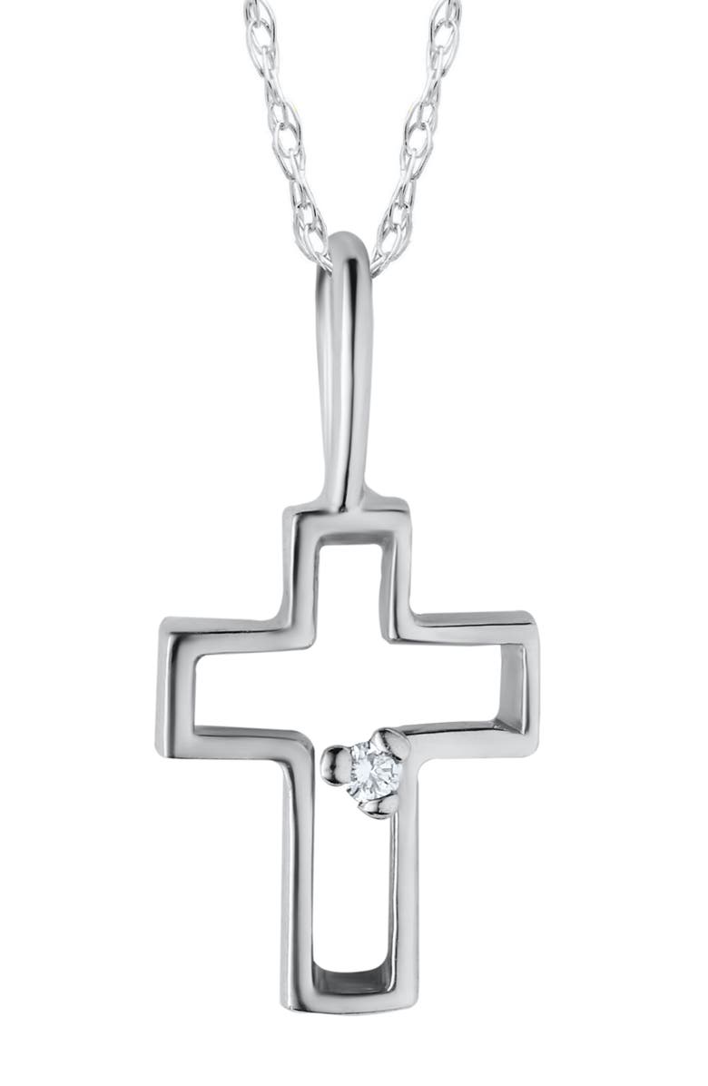 Mignonette Diamond & 14K Gold Cross Pendant Necklace, Main, color, White Gold