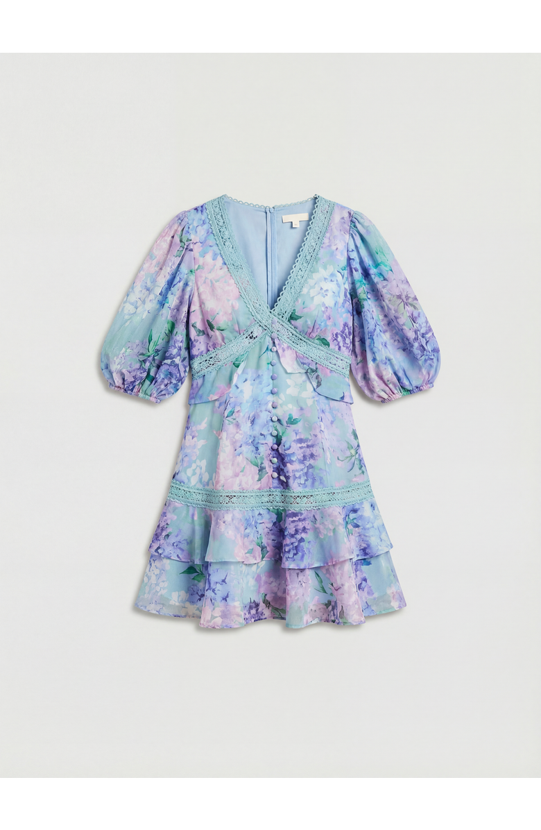Coast Lace Trim Puff Sleeve Organza Mini Dress, Alternate, color, Sage
