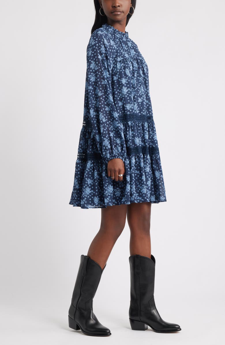 Treasure & Bond Floral Print Ruffle Long Sleeve Dress, Alternate, color, Navy- Blue Elisa Ditsy