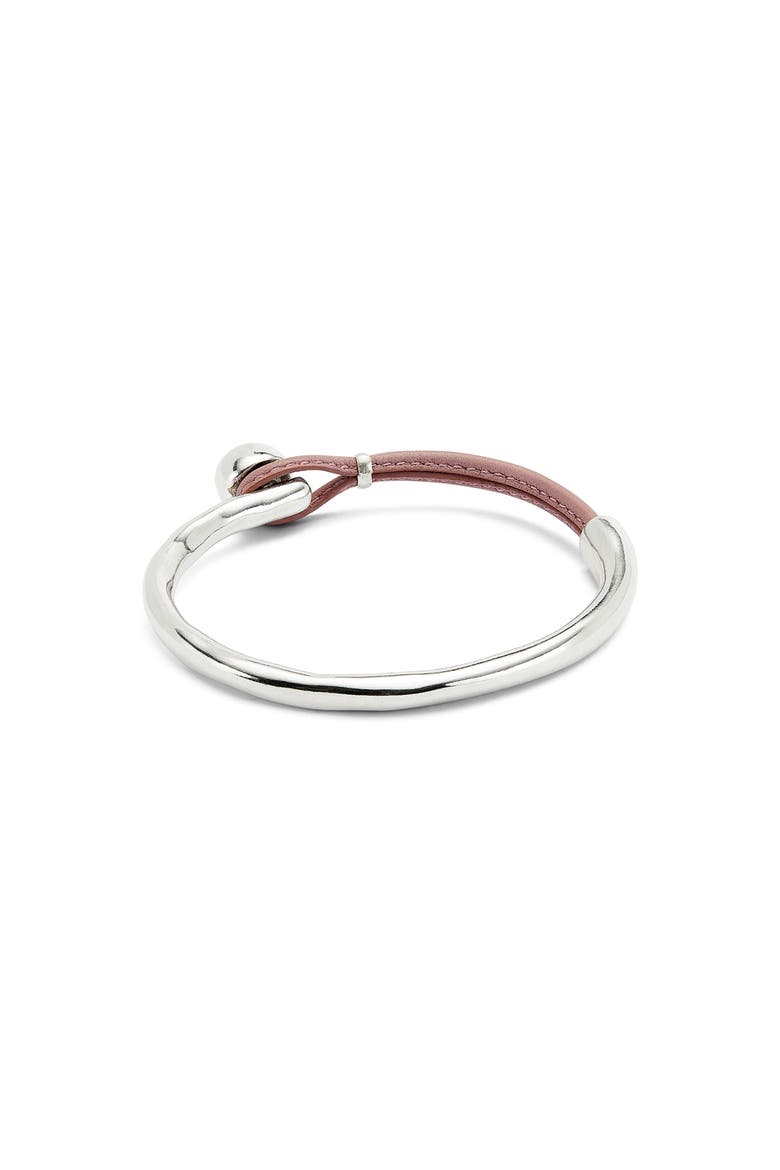 Sterling Silver-Plated Semi-Rigid Bracelet with Lilac Leather, Alternate, color, Silver