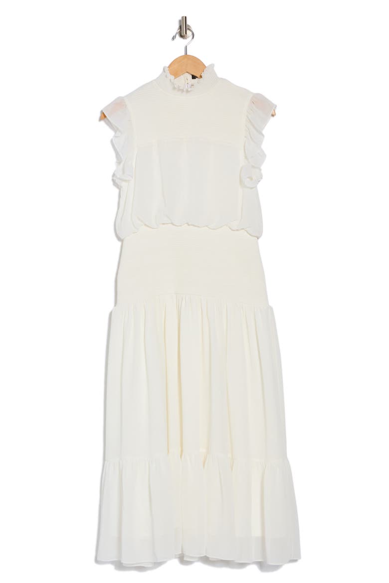 Smocked Flutter Sleeve Dress, Alternate, color, WHITE