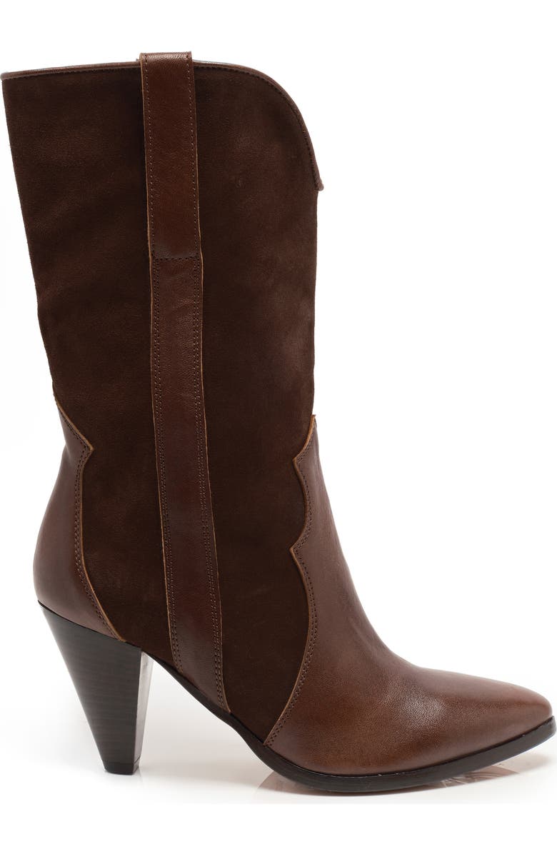Free People Taper Heel Western Boot, Alternate, color, Chocolate Suede/ Lear