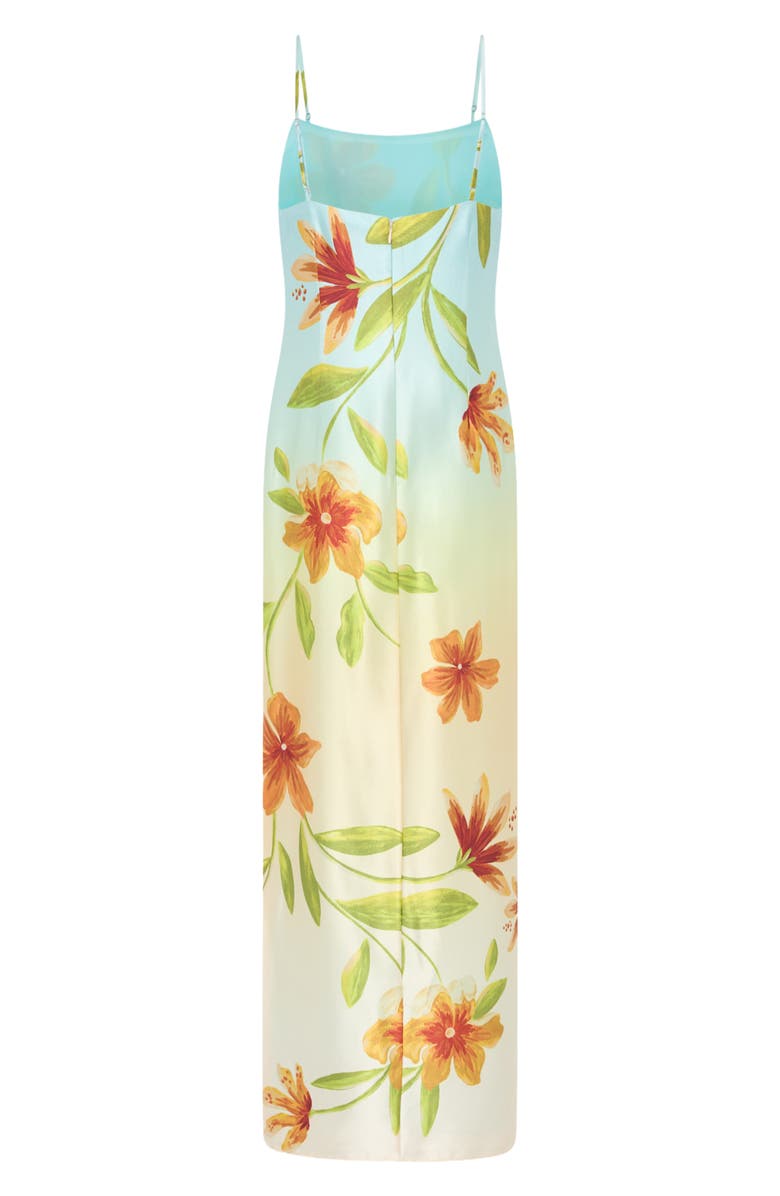 Milly Lily Floral Print Sleeveless Satin Maxi Dress, Alternate, color, Yellow Multi