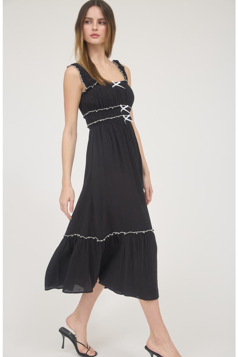 Contrast Bow Midi Dress, Alternate, color, BLACK