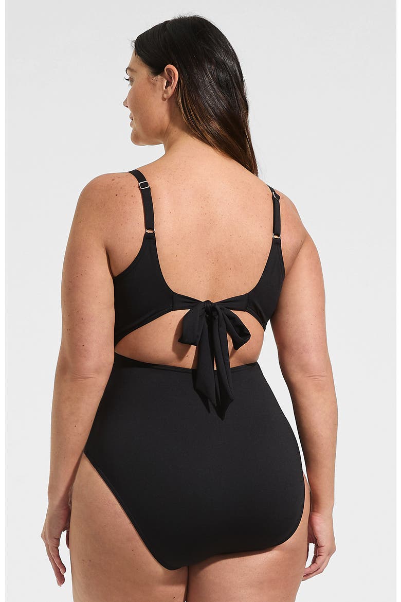 Plus Size Wrap Monokini High Leg One Piece Swimsuit, Alternate, color, Black