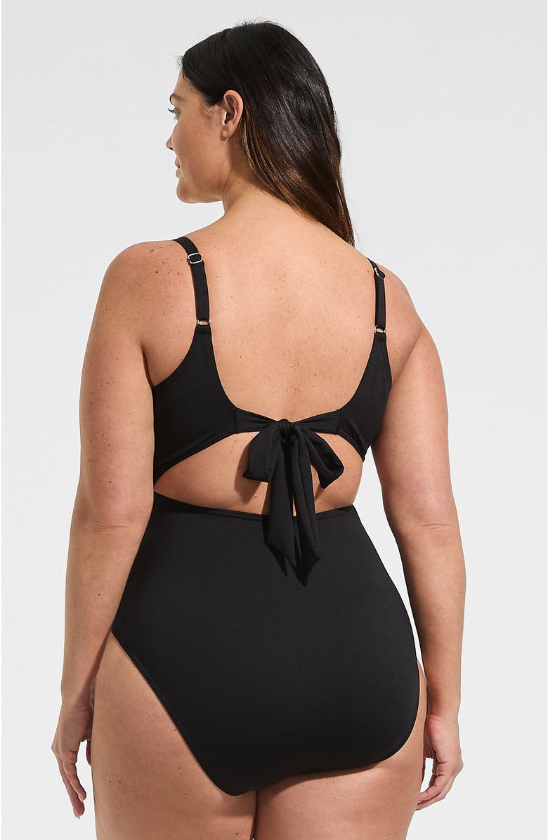 Lands' End Wrap Monokini High Leg One Piece Swimsuit, Alternate, color, Black