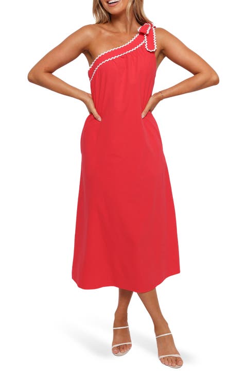 Brynlee Rickrack Trim One-Shoulder Cotton Midi Dress