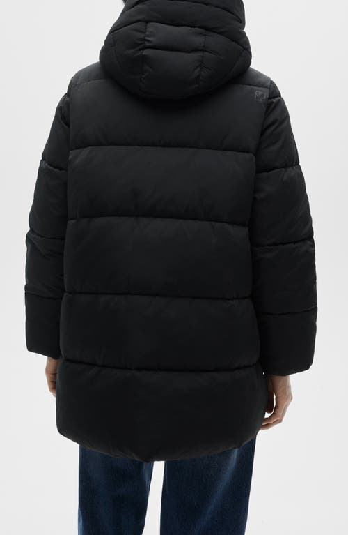 Mango Quilted Hooded Puffer Coat In Black