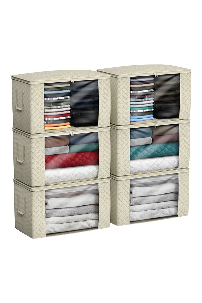 Set of 6 Foldable Storage Bins, Alternate, color, BEIGE