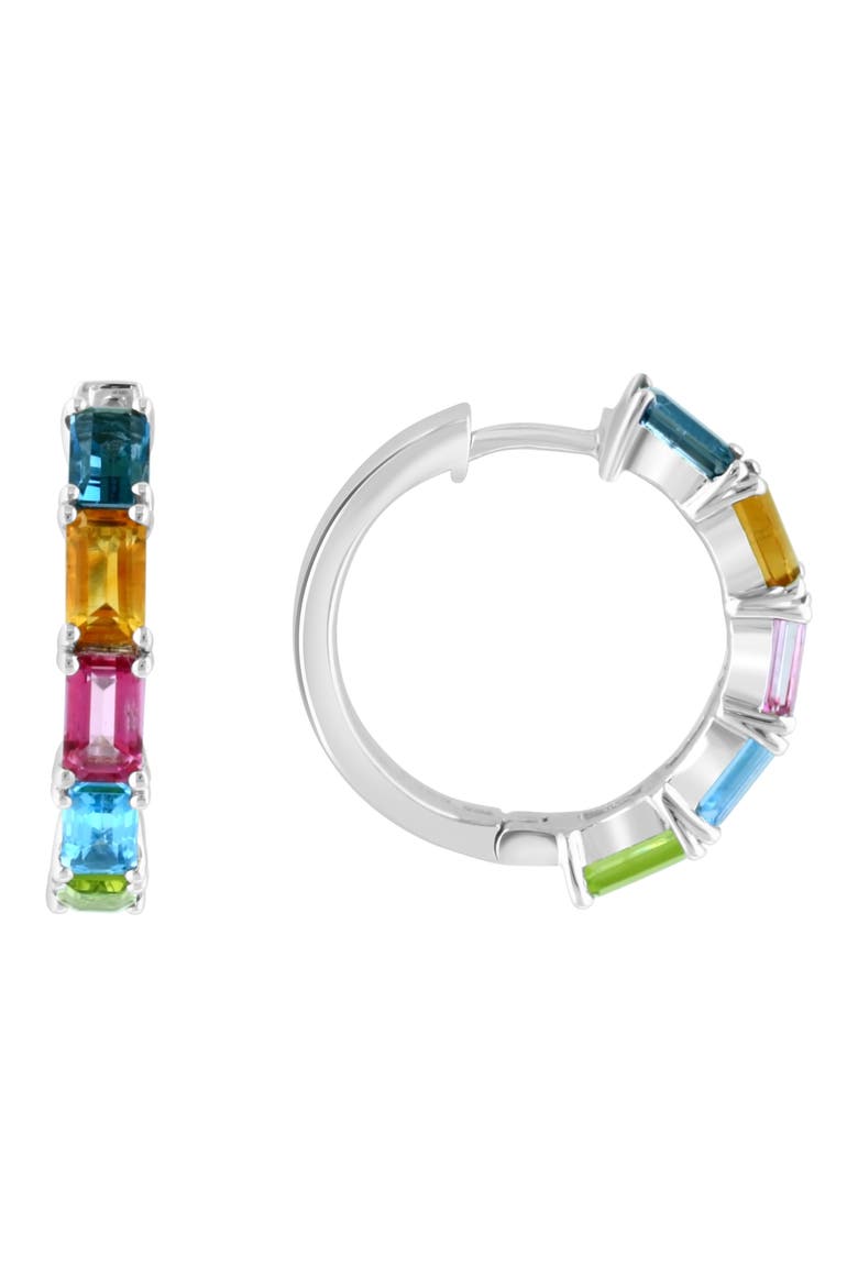 Sterling Silver Semiprecious Stone Huggie Hoop Earrings, Main, color, MULTI