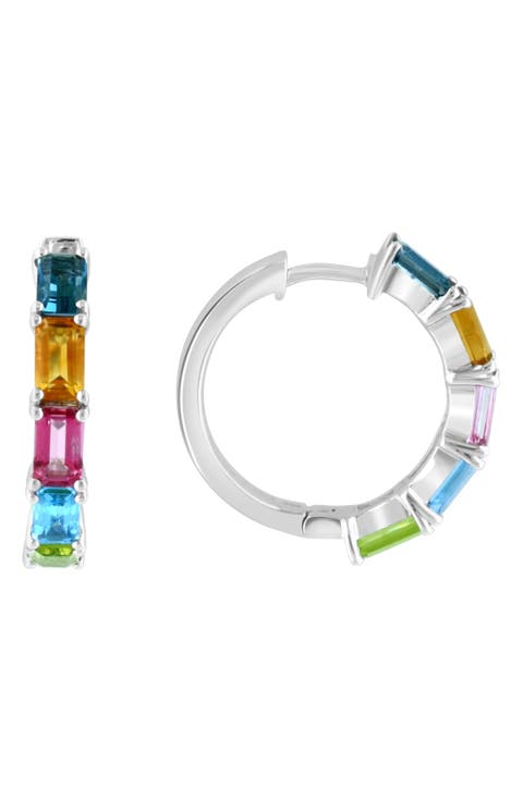 Sterling Silver Semiprecious Stone Huggie Hoop Earrings
