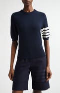 Thom Browne Classic Fit 4-Bar Short Sleeve Virgin Merino Wool Sweater