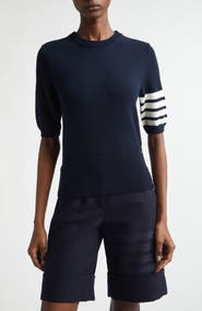 Thom Browne Classic Fit 4-Bar Short Sleeve Virgin Merino Wool Sweater