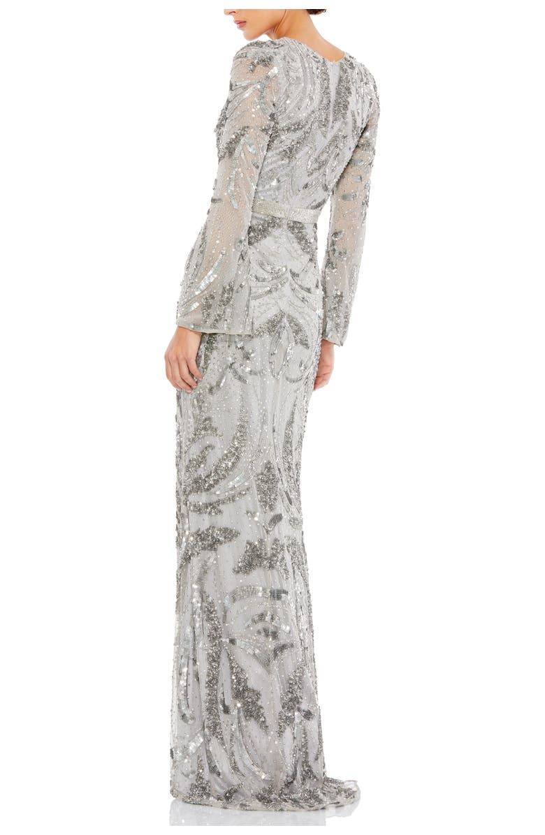 Mac Duggal Sequined Faux Wrap Split Long Sleeve Gown, Alternate, color,