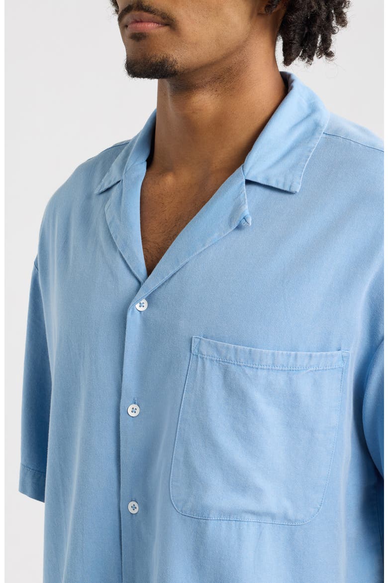 Oversize Cotton Blend Camp Shirt, Alternate, color, BLUE PLAID