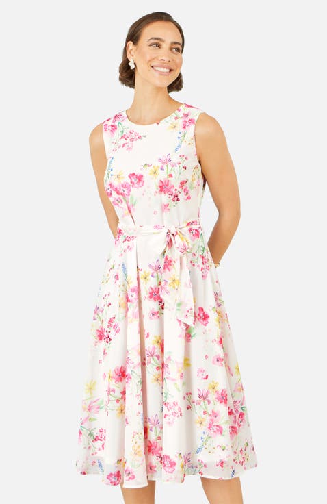 Delicate Floral Midi Skater Dress