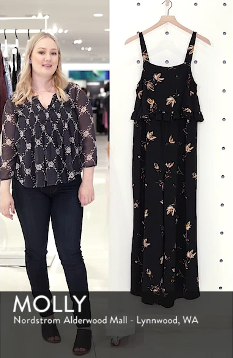 Ruffled Floral Print Jumpsuit, sales video thumbnail