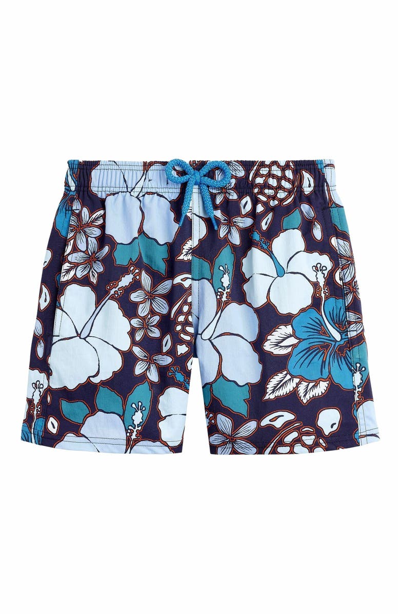 Vilebrequin Kids' Tropical Turtles Stretch Swim Trunks, Main, color, Minuit