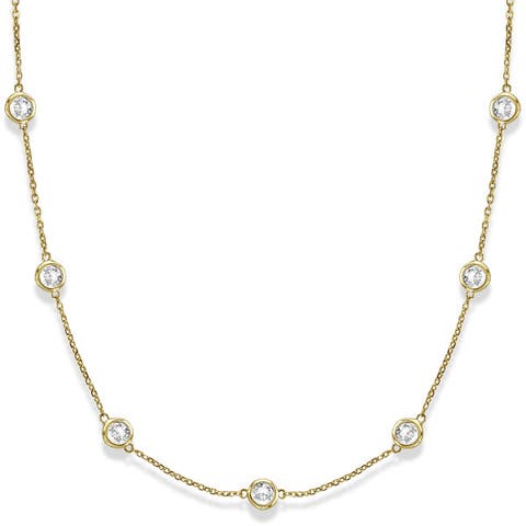 Natural Diamond Station Necklace Bezel-Set 14k (3.0ctw)