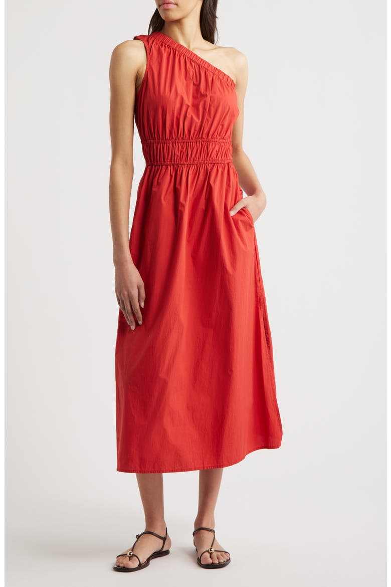 Selani One-Shoulder Cotton Poplin Dress, Main, color, TERRACOTTA