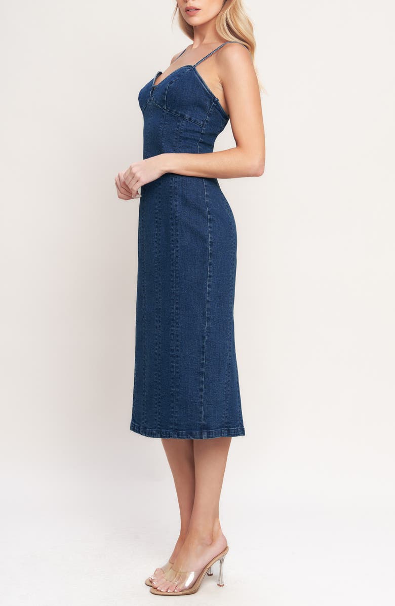 FLYING TOMATO Sweetheart Neck Denim Midi Dress, Alternate, color, Medium Indigo