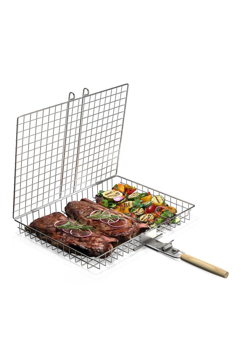 Set of 2 Large Folding Grilling Baskets, Main, color, BLACK