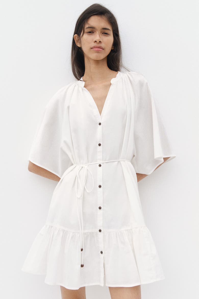 Tie-belt Shirt Dress, Alternate, color, Cream