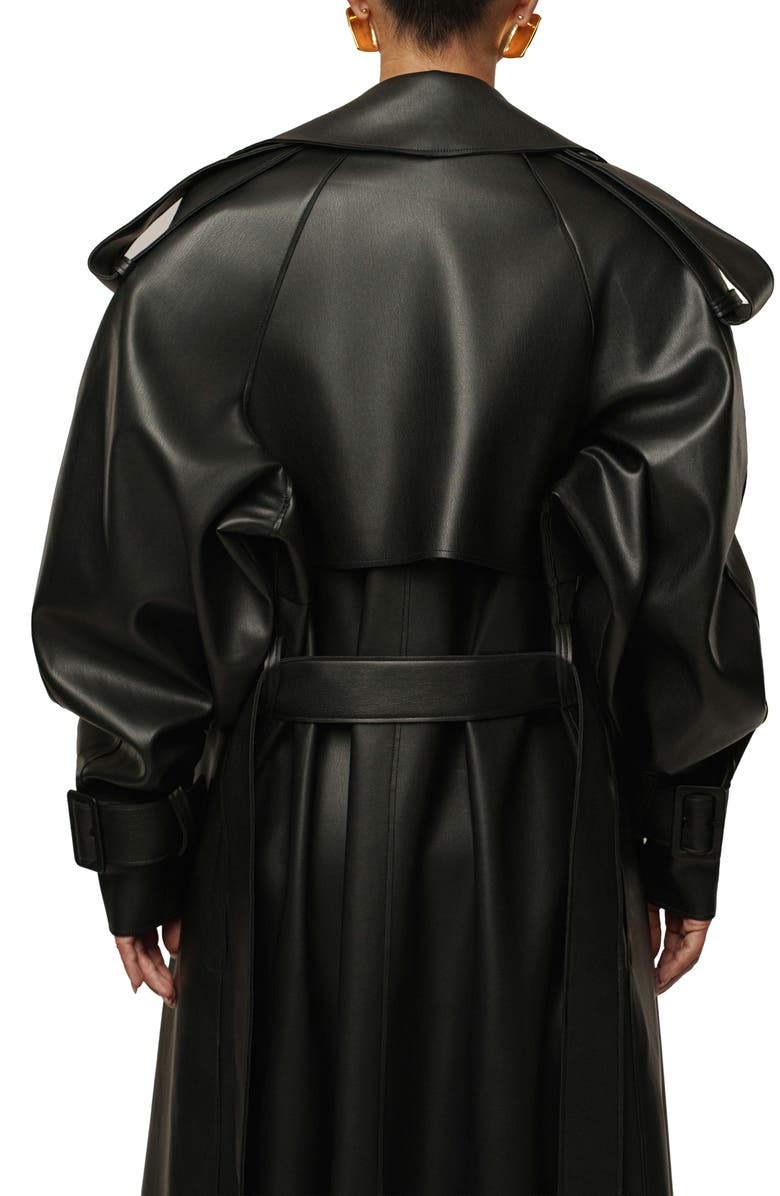 JLUXLABEL Icon Double Breasted Faux Leather Trench Coat, Alternate, color, Black