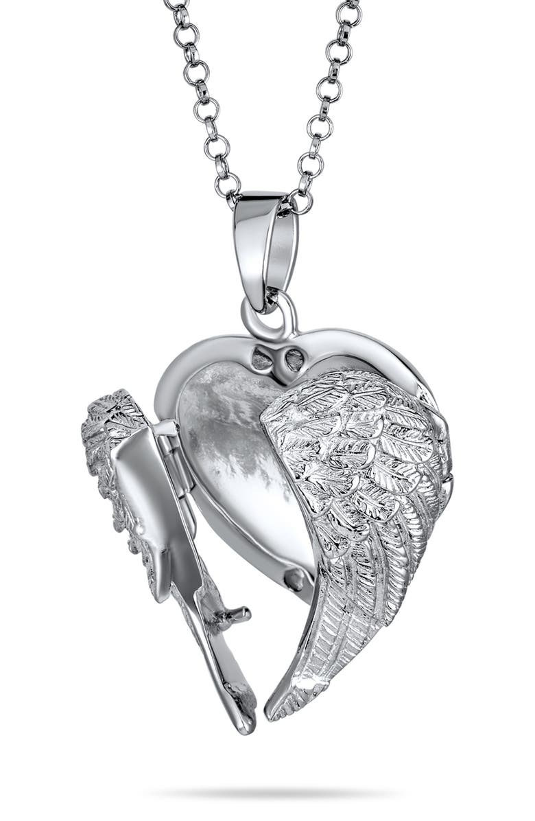 BLING JEWELRY Guardian Angel Wing Necklace, Alternate, color, Dark Silver
