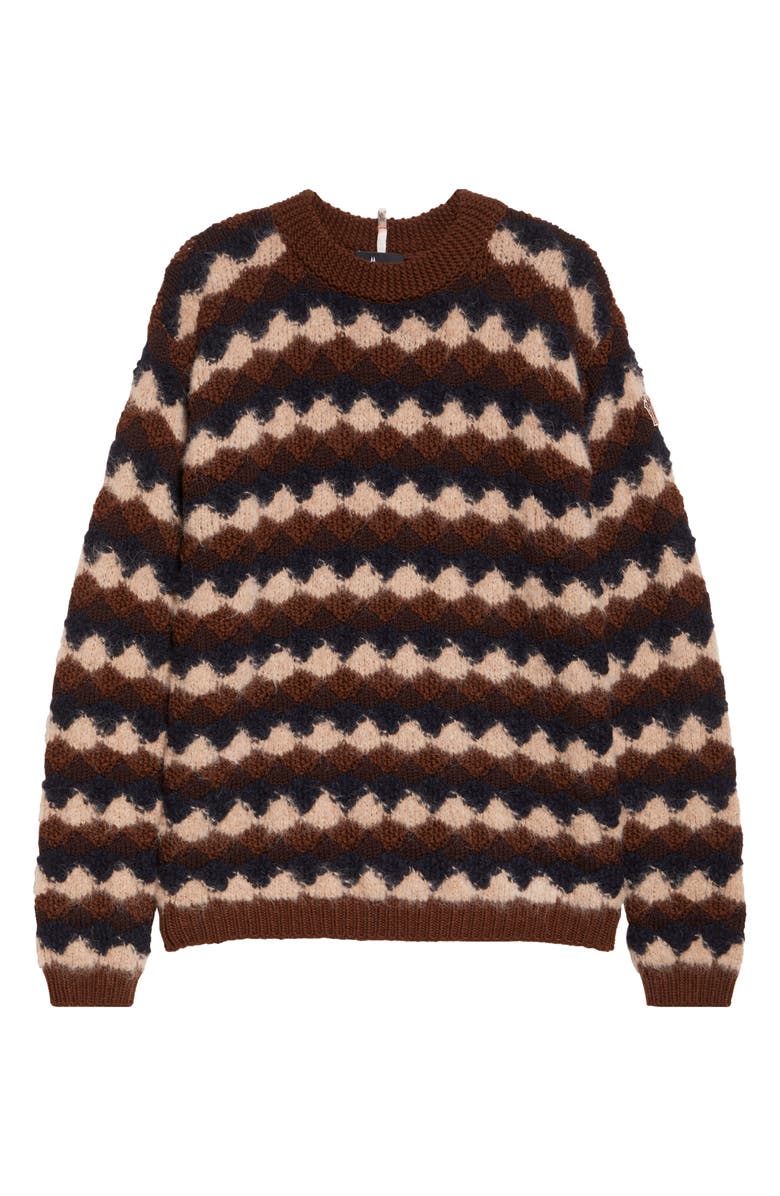 Moncler Wool Blend Crewneck Sweater, Alternate, color, Beige/ Blue/ Brown