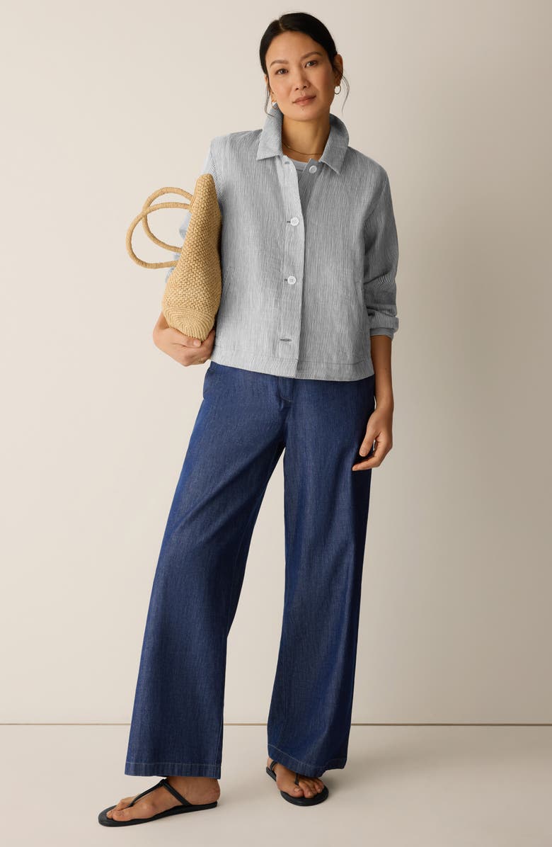 Eileen Fisher Stripe Classic Collar Linen Blend Jacket, Alternate, color, Wren